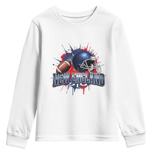 New England Athletic Helmet Graphic Paint Splatter Graphic Youth Sweatshirt Patriotic Game Day Sports Fan