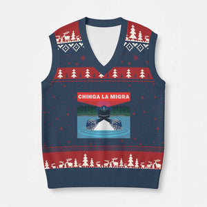 Chinga La Migra Red Eye Laser Loon V-Neck Knit Sweater Vest Political Resist Ice Minnesota Protest TS02 Navy Red Print Your Wear