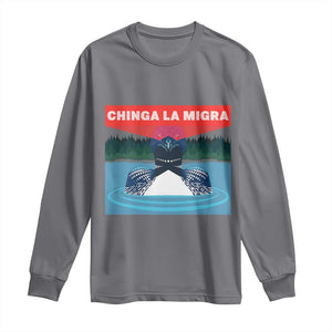 Chinga La Migra Red Eye Laser Loon Long Sleeve Shirt Political Resist Ice Minnesota Protest TS02 Charcoal Print Your Wear