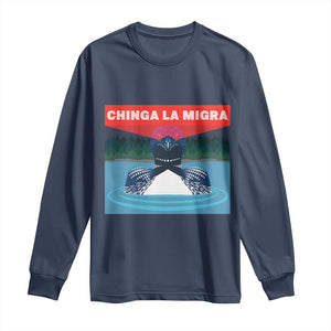 Chinga La Migra Red Eye Laser Loon Long Sleeve Shirt Political Resist Ice Minnesota Protest TS02 Navy Print Your Wear