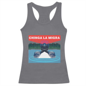 Chinga La Migra Red Eye Laser Loon Racerback Tank Top Political Resist Ice Minnesota Protest TS02 Charcoal Print Your Wear