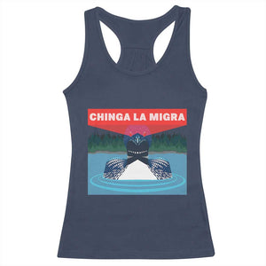 Chinga La Migra Red Eye Laser Loon Racerback Tank Top Political Resist Ice Minnesota Protest TS02 Navy Print Your Wear