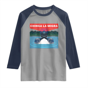Chinga La Migra Red Eye Laser Loon Raglan Shirt Political Resist Ice Minnesota Protest TS02 Sport Gray Navy Print Your Wear