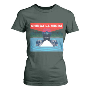 Chinga La Migra Red Eye Laser Loon T Shirt For Women Political Resist Ice Minnesota Protest TS02 Dark Forest Green Print Your Wear