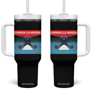 Chinga La Migra Red Eye Laser Loon Tumbler With Handle Political Resist Ice Minnesota Protest TS02 One Size: 40 oz Black Print Your Wear