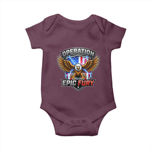 Operation Epic Fury Patriotic Bald Eagle Baby Onesie American Flag Shield Graphic Freedom Pride TS02 Maroon Print Your Wear