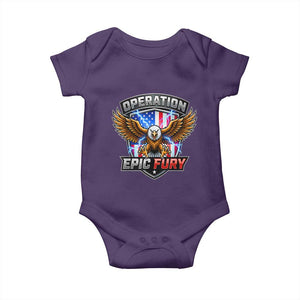 Operation Epic Fury Patriotic Bald Eagle Baby Onesie American Flag Shield Graphic Freedom Pride TS02 Purple Print Your Wear