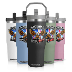 Operation Epic Fury Patriotic Bald Eagle Flip Straw Tumbler American Flag Shield Graphic Freedom Pride TS02 Print Your Wear