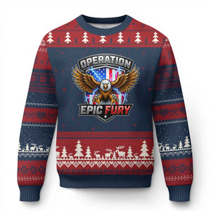 Operation Epic Fury Patriotic Bald Eagle Ugly Christmas Sweater American Flag Shield Graphic Freedom Pride TS02 Navy Red Print Your Wear