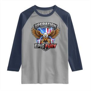 Operation Epic Fury Patriotic Bald Eagle Raglan Shirt American Flag Shield Graphic Freedom Pride TS02 Sport Gray Navy Print Your Wear