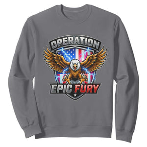Operation Epic Fury Patriotic Bald Eagle Sweatshirt American Flag Shield Graphic Freedom Pride TS02 Charcoal Print Your Wear