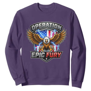 Operation Epic Fury Patriotic Bald Eagle Sweatshirt American Flag Shield Graphic Freedom Pride TS02 Purple Print Your Wear