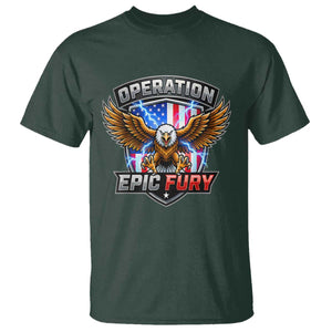 Operation Epic Fury Patriotic Bald Eagle T Shirt American Flag Shield Graphic Freedom Pride TS02 Dark Forest Green Print Your Wear