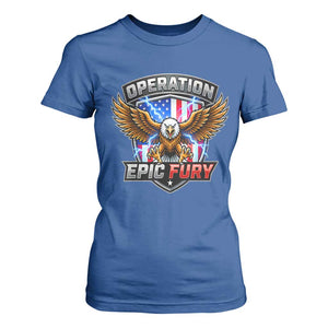 Operation Epic Fury Patriotic Bald Eagle T Shirt For Women American Flag Shield Graphic Freedom Pride TS02 Royal Blue Print Your Wear