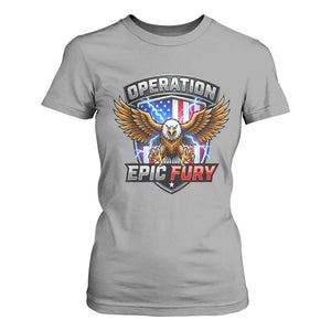 Operation Epic Fury Patriotic Bald Eagle T Shirt For Women American Flag Shield Graphic Freedom Pride TS02 Sport Gray Print Your Wear