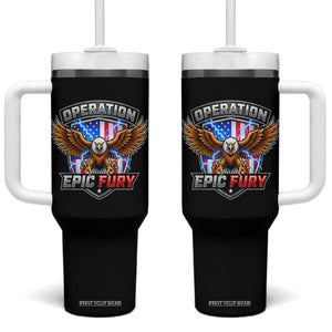 Operation Epic Fury Patriotic Bald Eagle Tumbler With Handle American Flag Shield Graphic Freedom Pride TS02 One Size: 40 oz Black Print Your Wear
