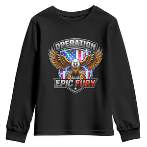 Operation Epic Fury Patriotic Bald Eagle Youth Sweatshirt American Flag Shield Graphic Freedom Pride TS02 Black Print Your Wear