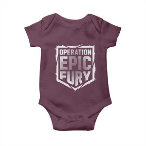 Operation Epic Fury Bold Tactical Shield Graphic Baby Onesie Strong Patriotic Statement Freedom Supporters TS02 Maroon Print Your Wear