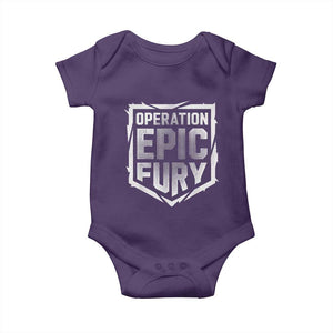 Operation Epic Fury Bold Tactical Shield Graphic Baby Onesie Strong Patriotic Statement Freedom Supporters TS02 Purple Print Your Wear