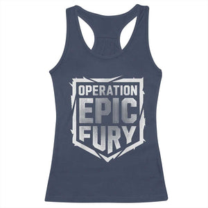 Operation Epic Fury Bold Tactical Shield Graphic Racerback Tank Top Strong Patriotic Statement Freedom Supporters TS02 Navy Print Your Wear