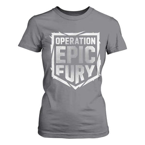 Operation Epic Fury Bold Tactical Shield Graphic T Shirt For Women Strong Patriotic Statement Freedom Supporters TS02 Charcoal Print Your Wear