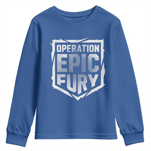 Operation Epic Fury Bold Tactical Shield Graphic Youth Sweatshirt Strong Patriotic Statement Freedom Supporters TS02 Royal Blue Print Your Wear