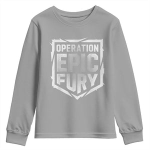 Operation Epic Fury Bold Tactical Shield Graphic Youth Sweatshirt Strong Patriotic Statement Freedom Supporters TS02 Sport Gray Print Your Wear