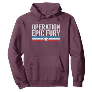 Operation Epic Fury Retro Patriotic Stripe Hoodie Vintage American Strength Freedom Supporters TS02 Maroon Print Your Wear