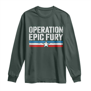 Operation Epic Fury Retro Patriotic Stripe Long Sleeve Shirt Vintage American Strength Freedom Supporters TS02 Dark Forest Green Print Your Wear