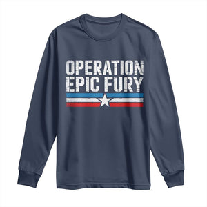 Operation Epic Fury Retro Patriotic Stripe Long Sleeve Shirt Vintage American Strength Freedom Supporters TS02 Navy Print Your Wear