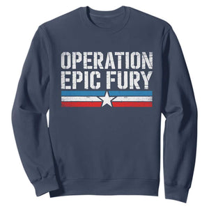 Operation Epic Fury Retro Patriotic Stripe Sweatshirt Vintage American Strength Freedom Supporters TS02 Navy Print Your Wear