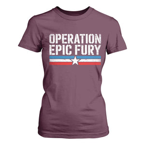 Operation Epic Fury Retro Patriotic Stripe T Shirt For Women Vintage American Strength Freedom Supporters TS02 Maroon Print Your Wear