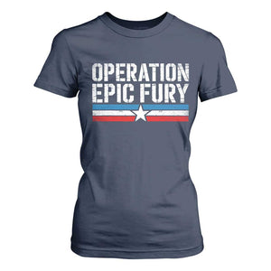 Operation Epic Fury Retro Patriotic Stripe T Shirt For Women Vintage American Strength Freedom Supporters TS02 Navy Print Your Wear
