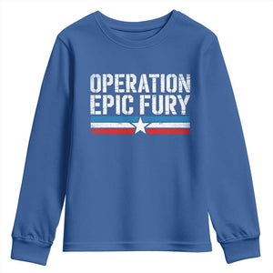 Operation Epic Fury Retro Patriotic Stripe Youth Sweatshirt Vintage American Strength Freedom Supporters TS02 Royal Blue Print Your Wear
