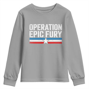 Operation Epic Fury Retro Patriotic Stripe Youth Sweatshirt Vintage American Strength Freedom Supporters TS02 Sport Gray Print Your Wear