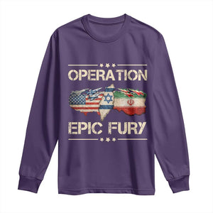 Operation Epic Fury USA Israel Long Sleeve Shirt Patriotic Military Peace Through Strength TS02 Purple Print Your Wear
