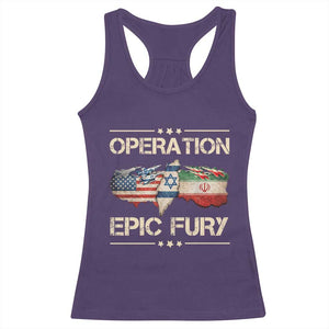 Operation Epic Fury USA Israel Racerback Tank Top Patriotic Military Peace Through Strength TS02 Purple Print Your Wear