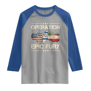 Operation Epic Fury USA Israel Raglan Shirt Patriotic Military Peace Through Strength TS02 Sport Gray Royal Print Your Wear