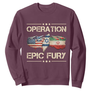 Operation Epic Fury USA Israel Sweatshirt Patriotic Military Peace Through Strength TS02 Maroon Print Your Wear