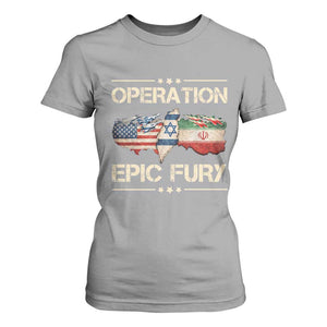 Operation Epic Fury USA Israel T Shirt For Women Patriotic Military Peace Through Strength TS02 Sport Gray Print Your Wear