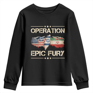 Operation Epic Fury USA Israel Youth Sweatshirt Patriotic Military Peace Through Strength TS02 Black Print Your Wear