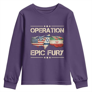 Operation Epic Fury USA Israel Youth Sweatshirt Patriotic Military Peace Through Strength TS02 Purple Print Your Wear