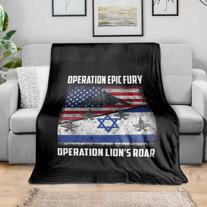 Operation Epic Fury Lions Roar Throw Blanket USA Israel Flag Freedom Defense TS02 Print Your Wear