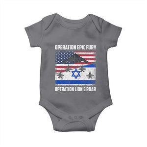 Operation Epic Fury Lions Roar Baby Onesie USA Israel Flag Freedom Defense TS02 Charcoal Print Your Wear