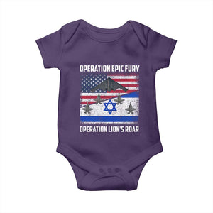 Operation Epic Fury Lions Roar Baby Onesie USA Israel Flag Freedom Defense TS02 Purple Print Your Wear