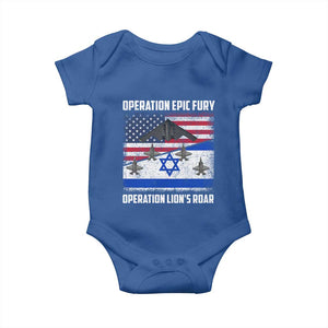 Operation Epic Fury Lions Roar Baby Onesie USA Israel Flag Freedom Defense TS02 Royal Blue Print Your Wear