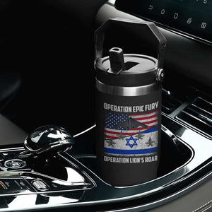Operation Epic Fury Lions Roar Flip Straw Tumbler USA Israel Flag Freedom Defense TS02 Print Your Wear