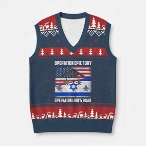 Operation Epic Fury Lions Roar V-Neck Knit Sweater Vest USA Israel Flag Freedom Defense TS02 Navy Red Print Your Wear