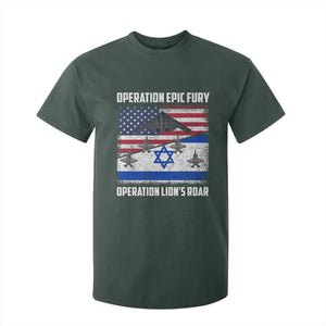 Operation Epic Fury Lions Roar T Shirt For Kid USA Israel Flag Freedom Defense TS02 Dark Forest Green Print Your Wear