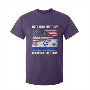 Operation Epic Fury Lions Roar T Shirt For Kid USA Israel Flag Freedom Defense TS02 Purple Print Your Wear